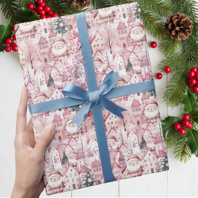 Söt vinterstad modern rosa jul presentpapper (Skapare uppladdad)