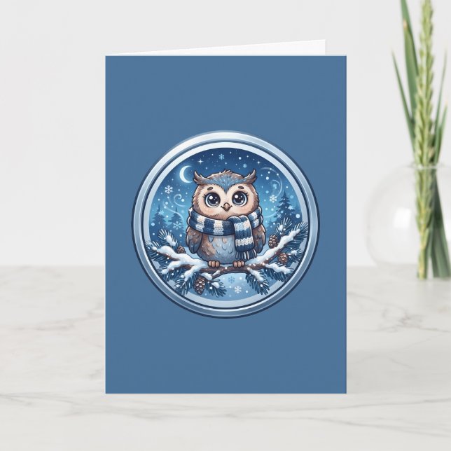 Söt vinteruggla ornament kort (Framsida)