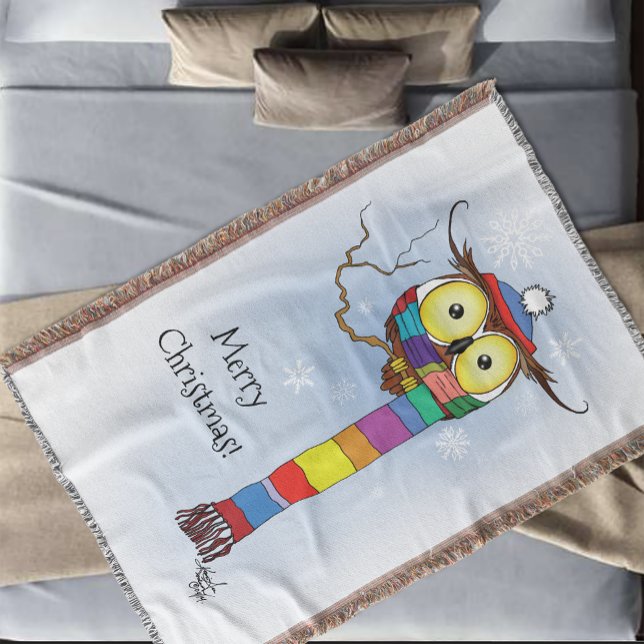 Söt vinteruggla regnbågsschal mössa Whimsical snö Filt (Skapare uppladdad)