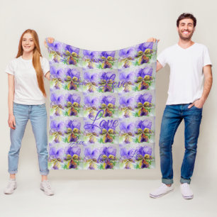 Söt Viola Flower Blommigt Lila Mönster Kärlek Fleecefilt