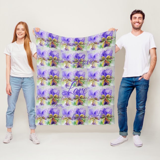 Söt Viola Flower Blommigt Lila Mönster Kärlek Fleecefilt (På plats)