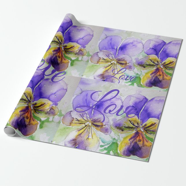 Söt Viola Flower Blommigt Lila Mönster Kärlek Presentpapper (Utrullad)