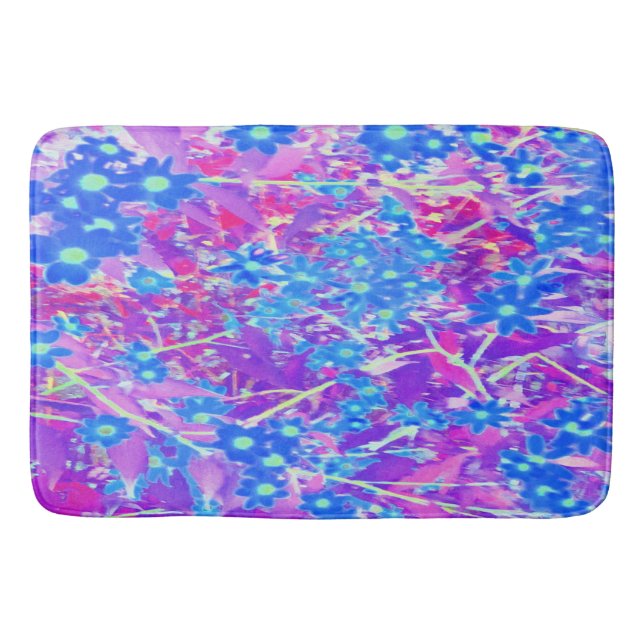 Söt Violet Blue och Lime Green Flowers Badrumsmatta (Framsidan)