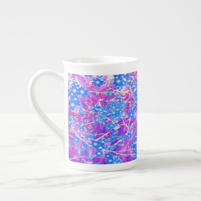 Söt Violet Blue och Lime Green Flowers Benporslin Mugg (Vänster)