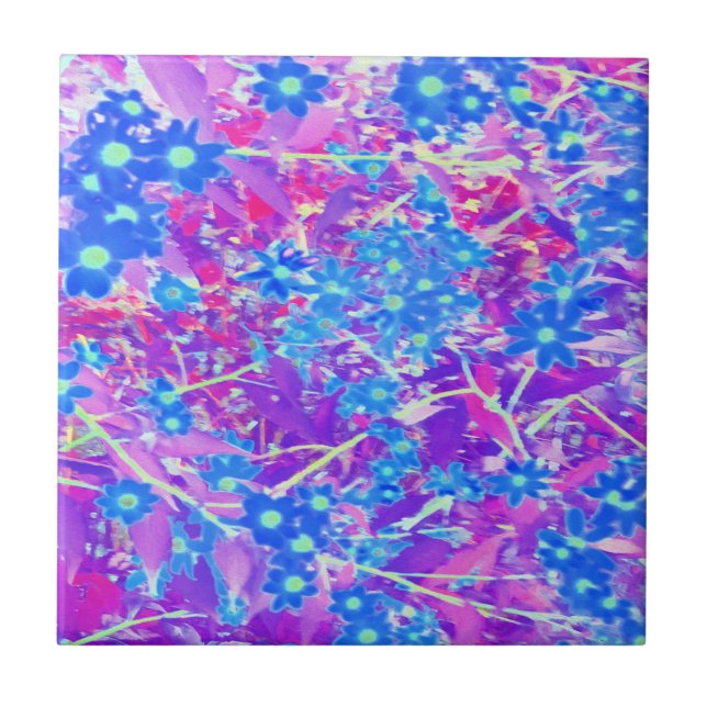 Söt Violet Blue och Lime Green Flowers Kakelplatta (Framsidan)