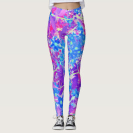 Söt Violet Blue och Lime Green Flowers Leggings