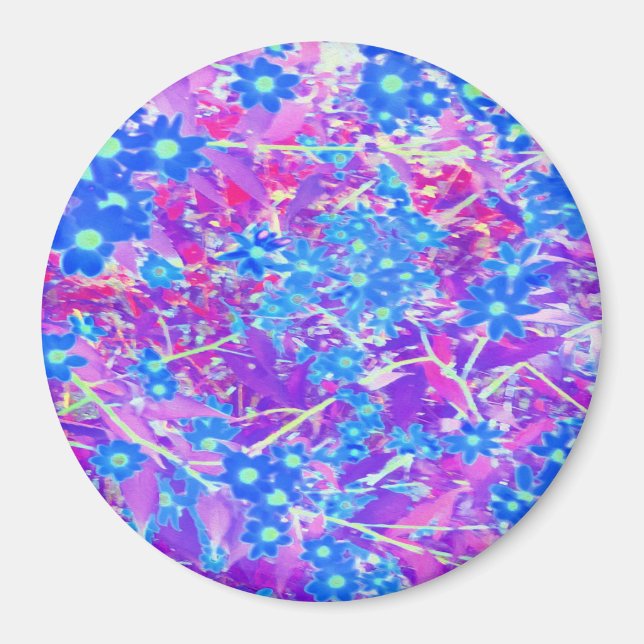 Söt Violet Blue och Lime Green Flowers Magnet (Framsidan)