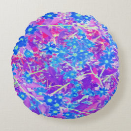 Söt Violet Blue och Lime Green Flowers Rund Kudde