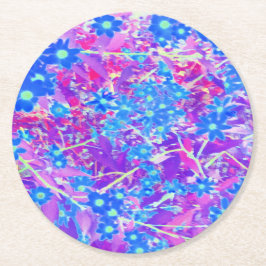 Söt Violet Blue och Lime Green Flowers Underlägg Papper Rund