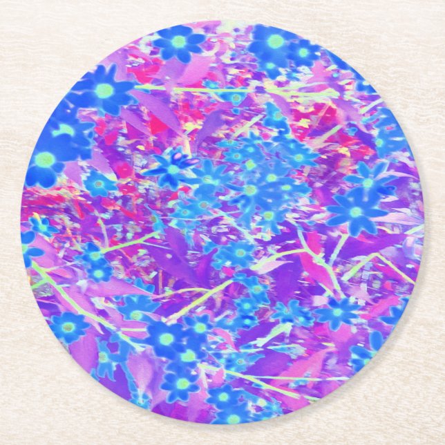 Söt Violet Blue och Lime Green Flowers Underlägg Papper Rund (Framsidan)