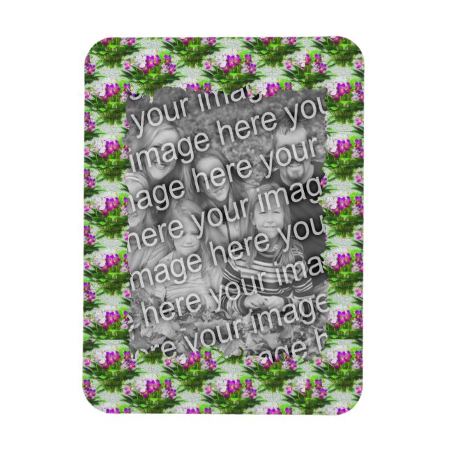 Söt Violet Flowers Ram Lägg till ditt foto Magnet (Vertikal)