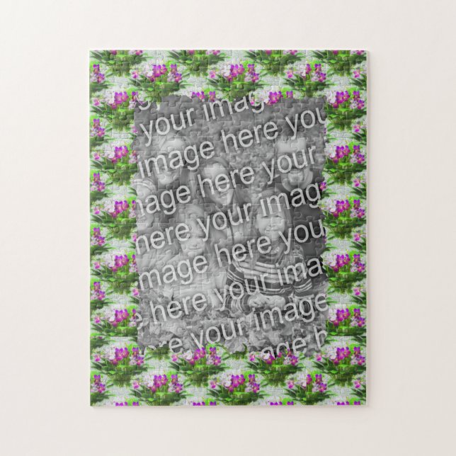 Söt Violet Flowers Ram Lägg till ditt foto Pussel (Vertikal)