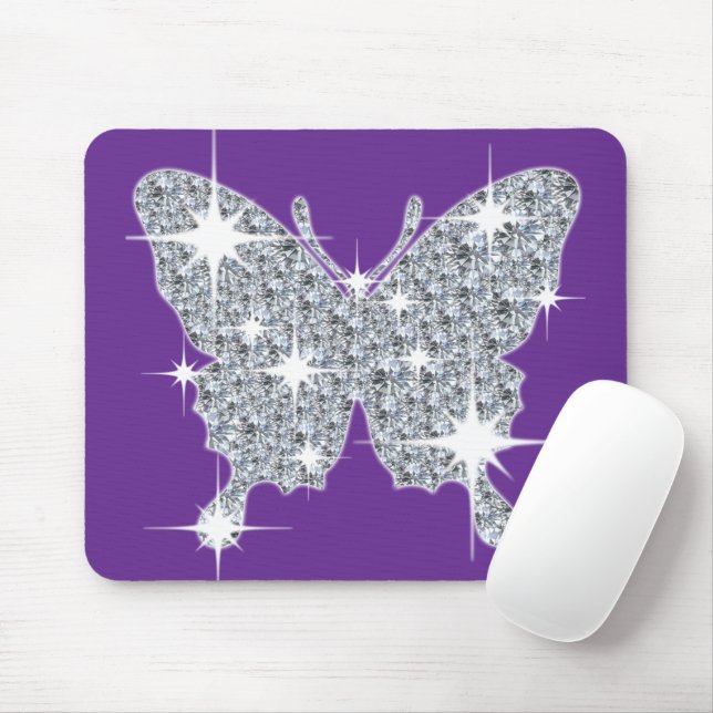 Söt Violet Lila Faux Diamond Bling Butterfly Musmatta (Med mus)