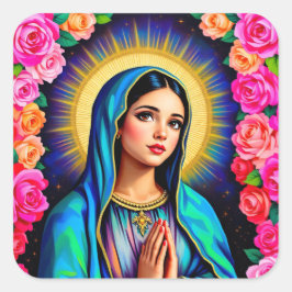 Söt Virgin Mary med Prayer Händer & Ro Large Fyrkantigt Klistermärke