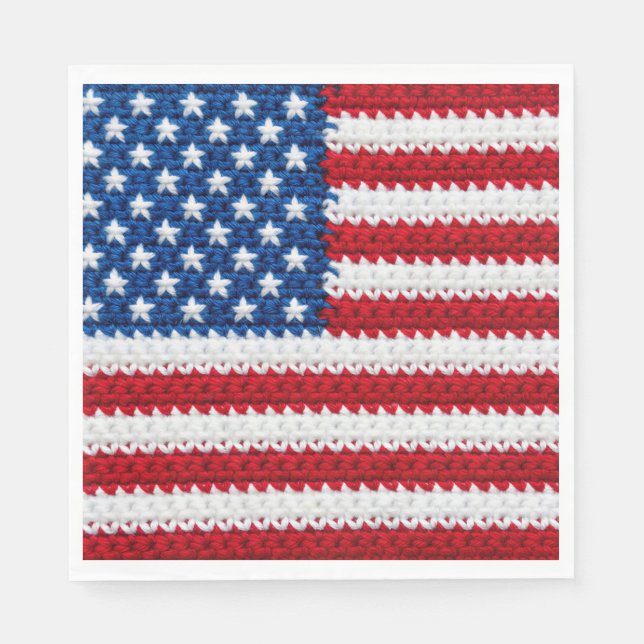 Söt virkad amerikansk flagga röd vit blå 4 juli pappersservett (Framsidan)