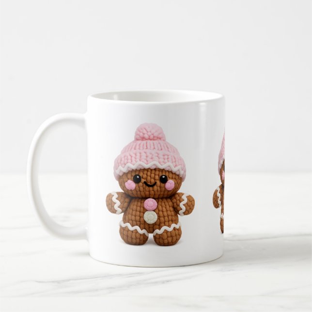 Söt virkad pepparkaksmuggkaka karaktär kaffe kaffemugg (Vänster)