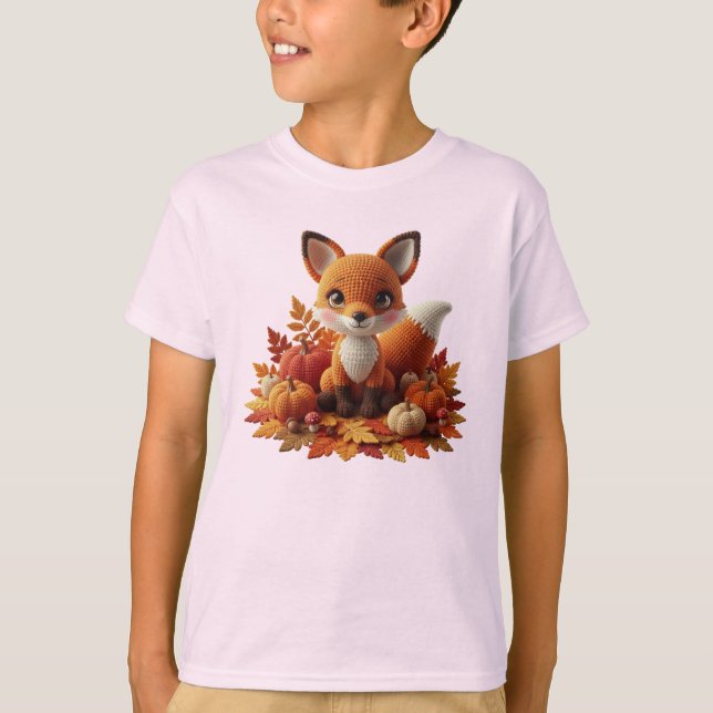 Söt virkad räv med pumpor – mysig höst-amigurumi t shirt (Framsida)