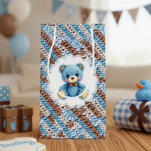 Söt virkad teddybjörn blå och brun