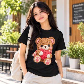 Söt virkad teddybjörn som håller i hjärta för barn t shirt