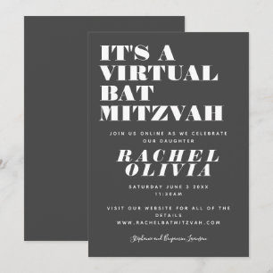 Söt virtuell online svart-vit Bat Mitzvah Inbjudningar