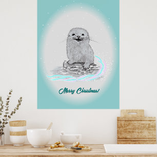Söt vit baby utter , God Jul Poster