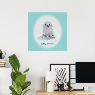 Söt vit baby utter, God Jul Poster