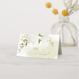 söt, vit blomma, grönt löv placeringskort