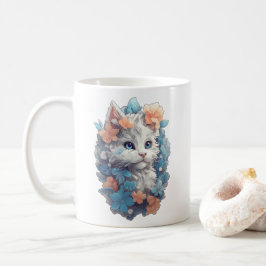 Söt vit blomsterkatt kaffemugg