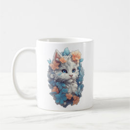 Söt vit blomsterkatt kaffemugg