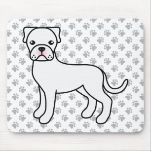 Söt Vit Boxer Hund Tecknad Illustration & Tassar Musmatta