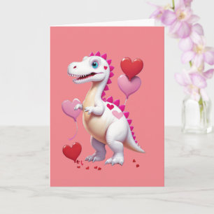 Söt vit dinosaurie för Alla hjärtans dag Kort
