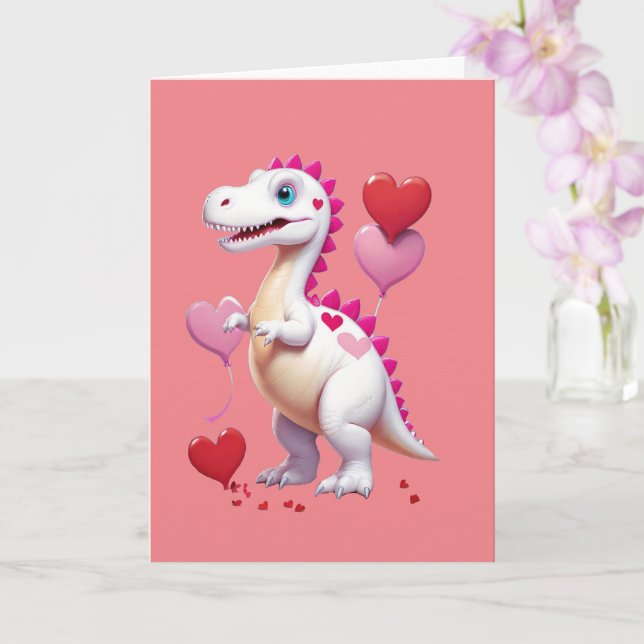 Söt vit dinosaurie för Alla hjärtans dag Kort (Orkide)