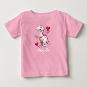 Söt vit dinosaurie för Alla hjärtans dag T Shirt
