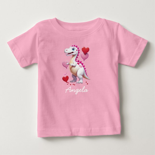 Söt vit dinosaurie för Alla hjärtans dag T Shirt (Framsida)