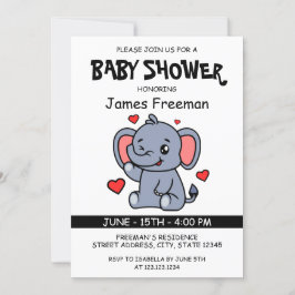 Söt vit elefant könsneutrala baby shower inbjudningar