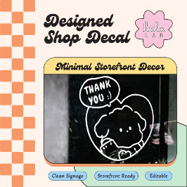 Söt vit fönsterdekal med 'Tack & Vi ses' dekoratio