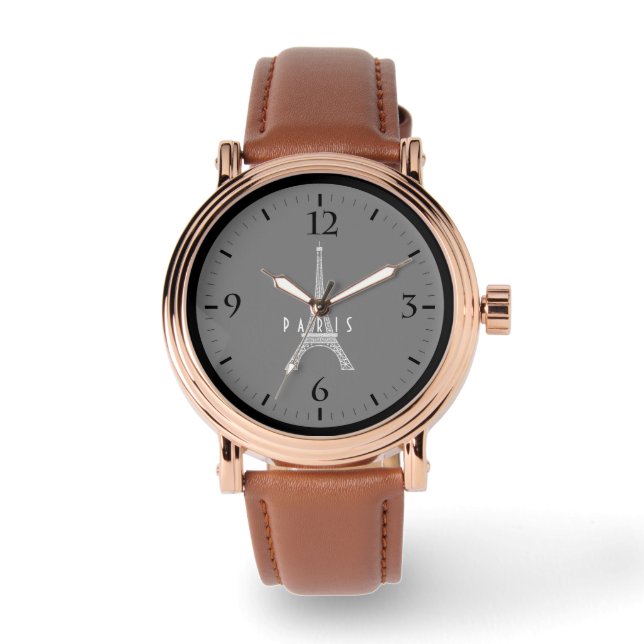 Söt vit Frankrike Paris Eiffeltornet Knapp Armbandsur (Framsida)