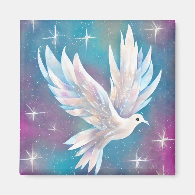 Söt vit fredsduva Glitter Magnet (Framsidan)