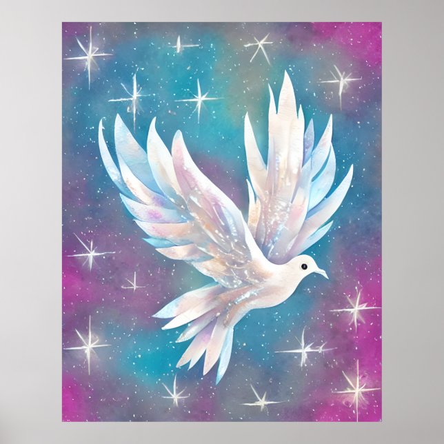 Söt vit fredsduva Glitter Poster (Framsidan)