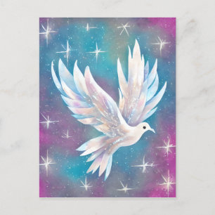 Söt vit fredsduva Glitter Vykort