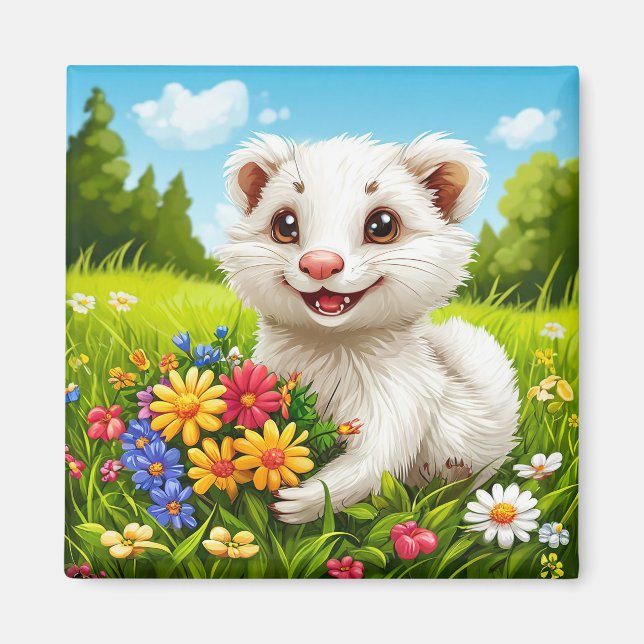 Söt vit frittecknad kylmagnet magnet (Framsidan)