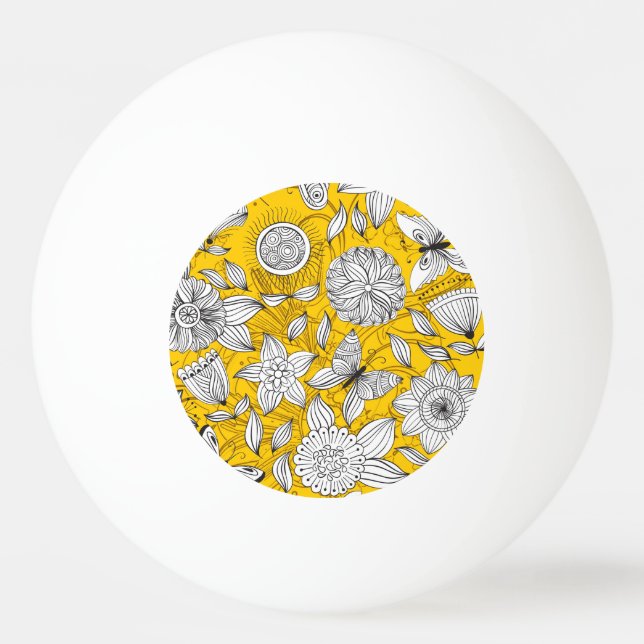 Söt vit gul blomster abstrakt design licens p pingisboll (Framsidan)