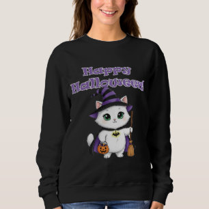 Söt Vit Häxa Katt Gott Halloween T Shirt