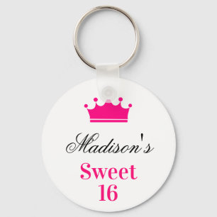 Söt vit het rosa Sweet 16 prinsesskrona namn Nyckelring