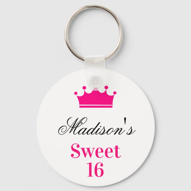 Söt vit het rosa Sweet 16 prinsesskrona namn Nyckelring (Framsida)