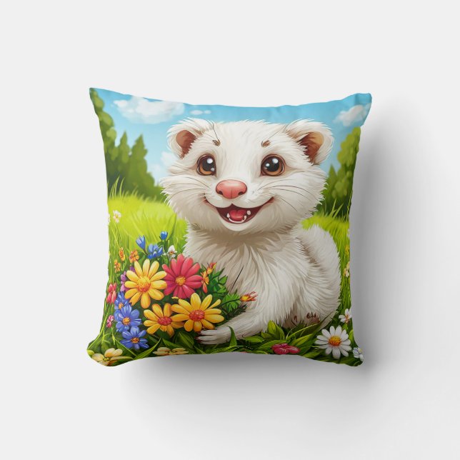 Söt vit iller Blomster trädgårdsdekoration Kudde (Framsida)