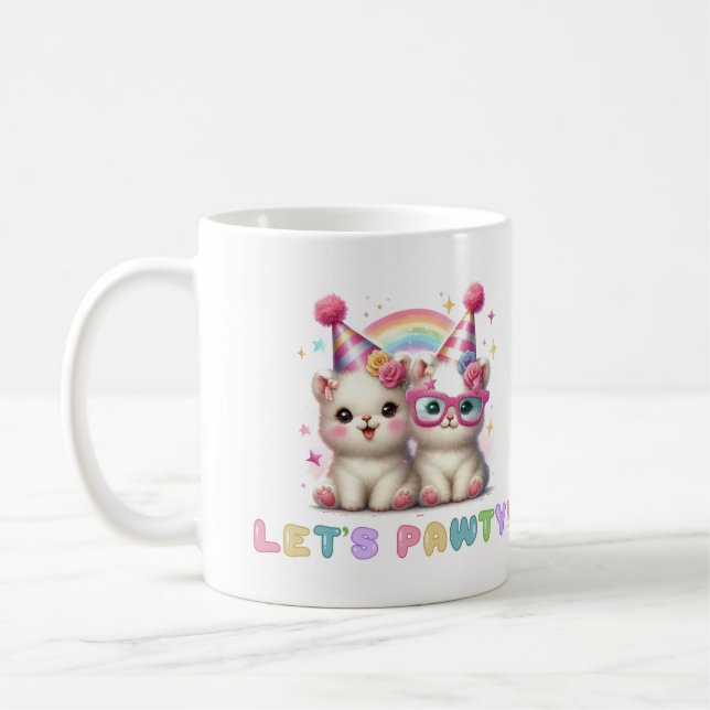 Söt vit kaffemugg med djurungar  (Vänster)