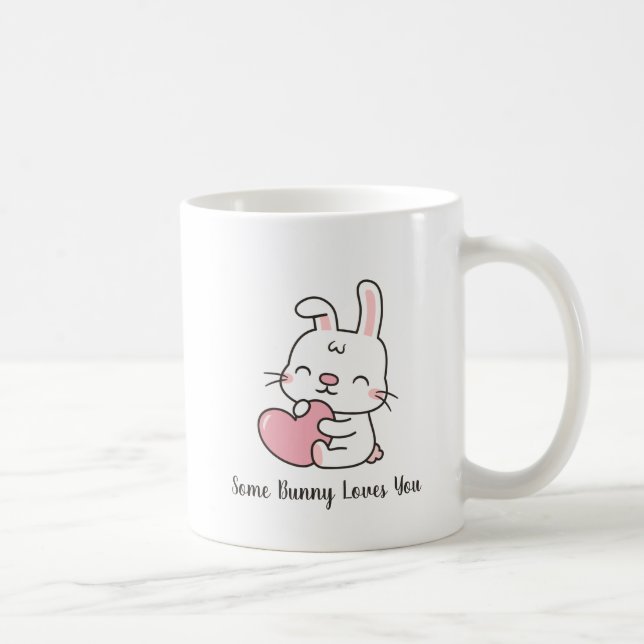 Söt vit kanin, någon kanin älskar dig Pun Kaffemugg (Höger)