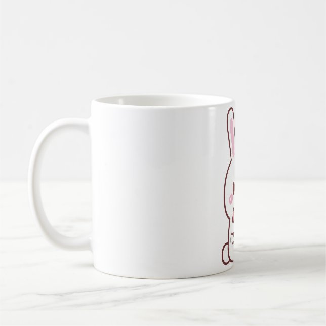 Söt vit kanin som kramar om hjärta Doodle Kaffemugg (Vänster)