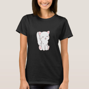 Söt Vit Katt Chibi Tunga Ute T Shirt